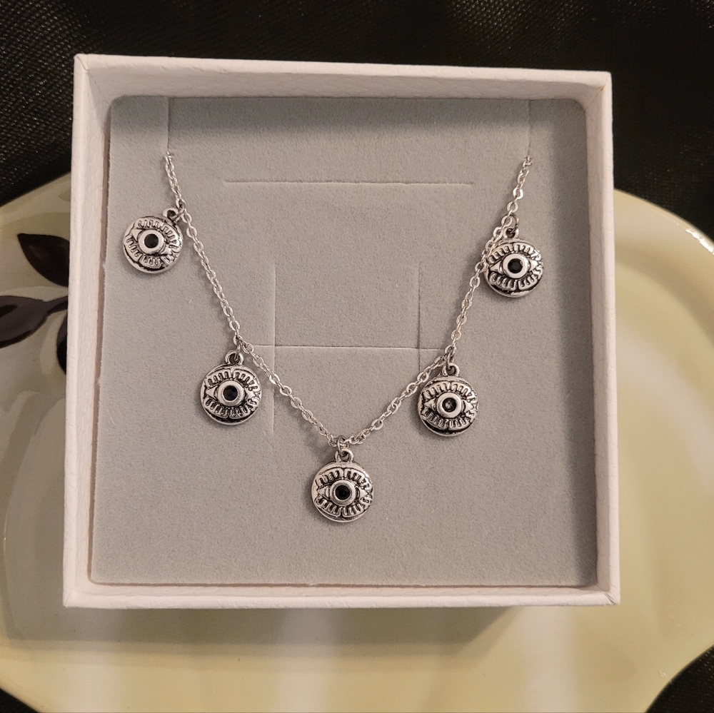 Silver Eye Pendant Necklace 18 Inch Adjustable Length